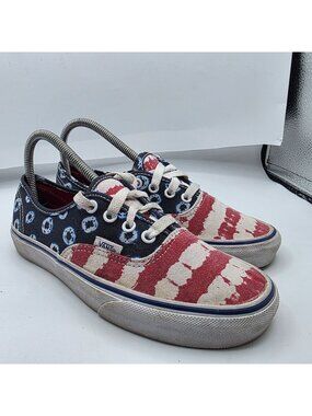Vans Authentic Dyed Dots & Stripes Womens Size 7 Red White Blue Casual Shoes